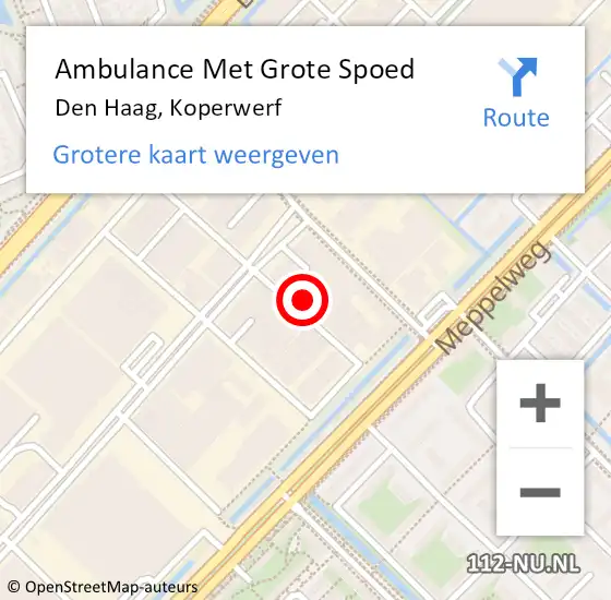 Locatie op kaart van de 112 melding: Ambulance Met Grote Spoed Naar Den Haag, Koperwerf op 13 december 2023 21:32