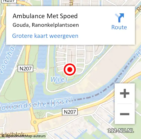 Locatie op kaart van de 112 melding: Ambulance Met Spoed Naar Gouda, Ranonkelplantsoen op 13 december 2023 22:19