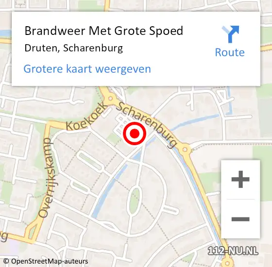 Locatie op kaart van de 112 melding: Brandweer Met Grote Spoed Naar Druten, Scharenburg op 13 december 2023 22:31