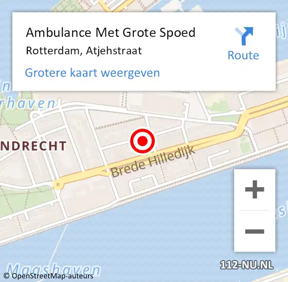 Locatie op kaart van de 112 melding: Ambulance Met Grote Spoed Naar Rotterdam, Atjehstraat op 13 december 2023 22:51