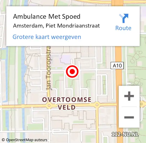 Locatie op kaart van de 112 melding: Ambulance Met Spoed Naar Amsterdam, Piet Mondriaanstraat op 13 december 2023 23:22