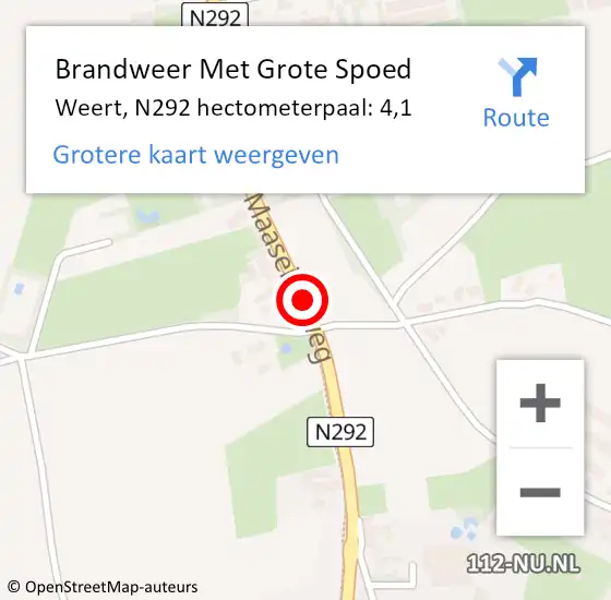 Locatie op kaart van de 112 melding: Brandweer Met Grote Spoed Naar Weert, N292 hectometerpaal: 4,1 op 13 december 2023 23:59