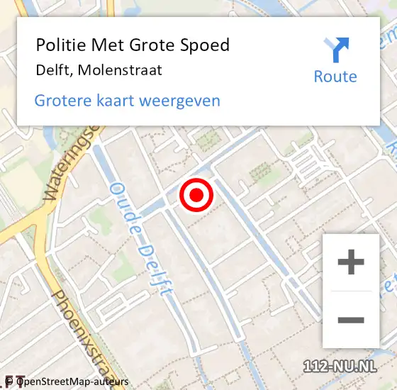 Locatie op kaart van de 112 melding: Politie Met Grote Spoed Naar Delft, Molenstraat op 14 december 2023 00:01