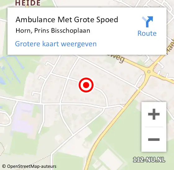 Locatie op kaart van de 112 melding: Ambulance Met Grote Spoed Naar Horn, Prins Bisschoplaan op 14 december 2023 00:08