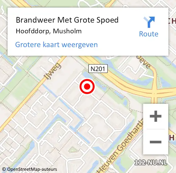 Locatie op kaart van de 112 melding: Brandweer Met Grote Spoed Naar Hoofddorp, Musholm op 14 december 2023 00:17