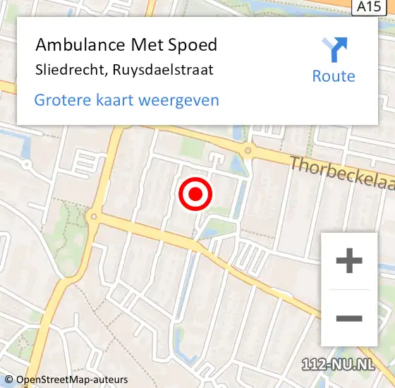 Locatie op kaart van de 112 melding: Ambulance Met Spoed Naar Sliedrecht, Ruysdaelstraat op 14 december 2023 00:34