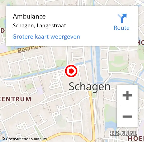 Locatie op kaart van de 112 melding: Ambulance Schagen, Langestraat op 14 december 2023 01:13