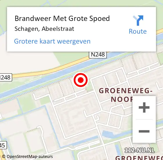 Locatie op kaart van de 112 melding: Brandweer Met Grote Spoed Naar Schagen, Abeelstraat op 14 december 2023 02:12