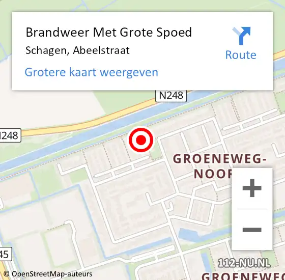 Locatie op kaart van de 112 melding: Brandweer Met Grote Spoed Naar Schagen, Abeelstraat op 14 december 2023 02:14