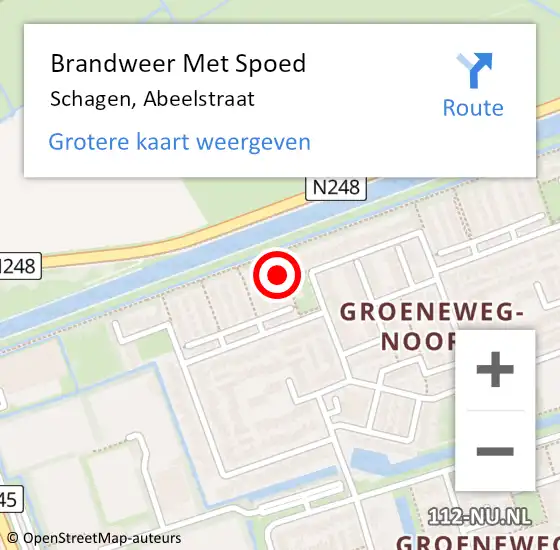 Locatie op kaart van de 112 melding: Brandweer Met Spoed Naar Schagen, Abeelstraat op 14 december 2023 02:44