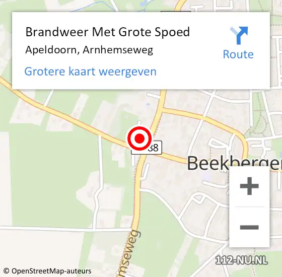 Locatie op kaart van de 112 melding: Brandweer Met Grote Spoed Naar Apeldoorn, Arnhemseweg op 14 december 2023 03:11