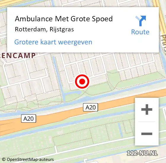 Locatie op kaart van de 112 melding: Ambulance Met Grote Spoed Naar Rotterdam, Rijstgras op 14 december 2023 04:12