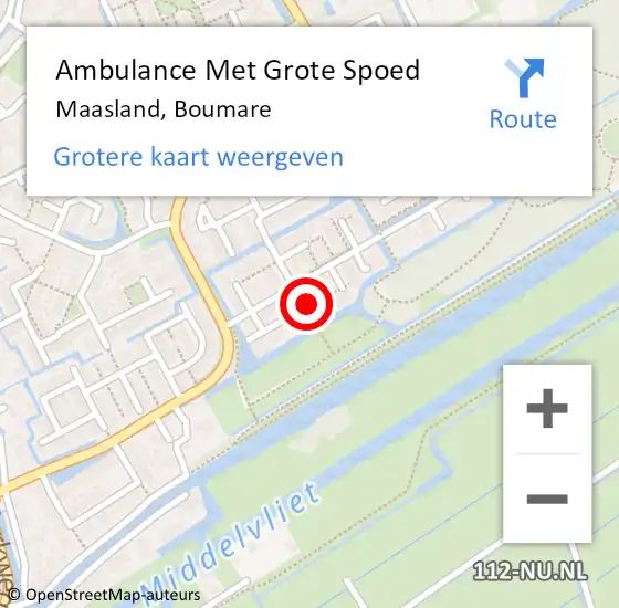 Locatie op kaart van de 112 melding: Ambulance Met Grote Spoed Naar Maasland, Boumare op 14 december 2023 05:03