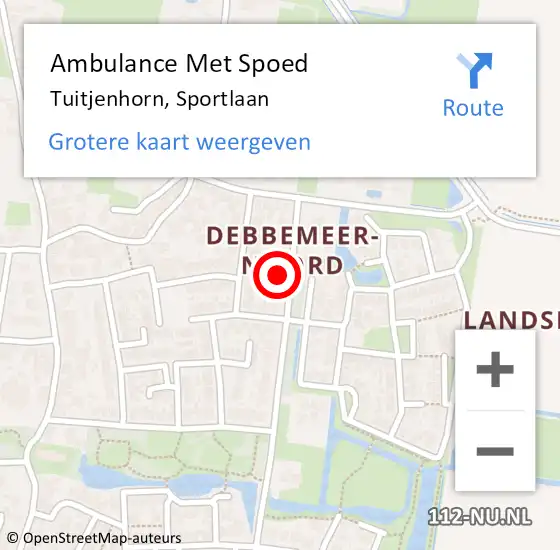 Locatie op kaart van de 112 melding: Ambulance Met Spoed Naar Tuitjenhorn, Sportlaan op 14 december 2023 06:00