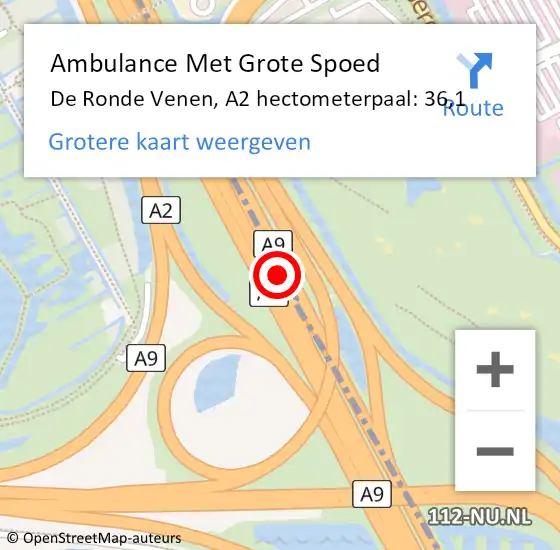 Locatie op kaart van de 112 melding: Ambulance Met Grote Spoed Naar De Ronde Venen, A2 hectometerpaal: 36,1 op 14 december 2023 07:02