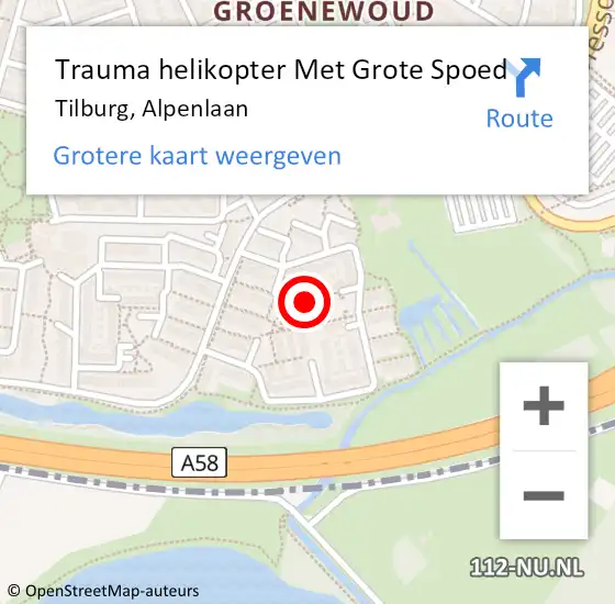 Locatie op kaart van de 112 melding: Trauma helikopter Met Grote Spoed Naar Tilburg, Alpenlaan op 14 december 2023 07:46