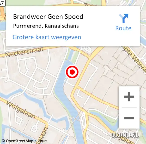 Locatie op kaart van de 112 melding: Brandweer Geen Spoed Naar Purmerend, Kanaalschans op 14 december 2023 08:16