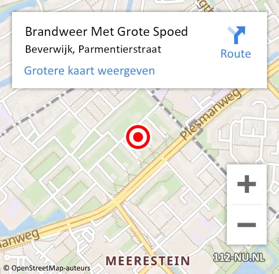 Locatie op kaart van de 112 melding: Brandweer Met Grote Spoed Naar Beverwijk, Parmentierstraat op 14 december 2023 08:17