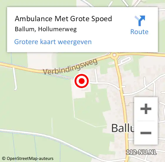 Locatie op kaart van de 112 melding: Ambulance Met Grote Spoed Naar Ballum, Hollumerweg op 18 september 2014 13:23