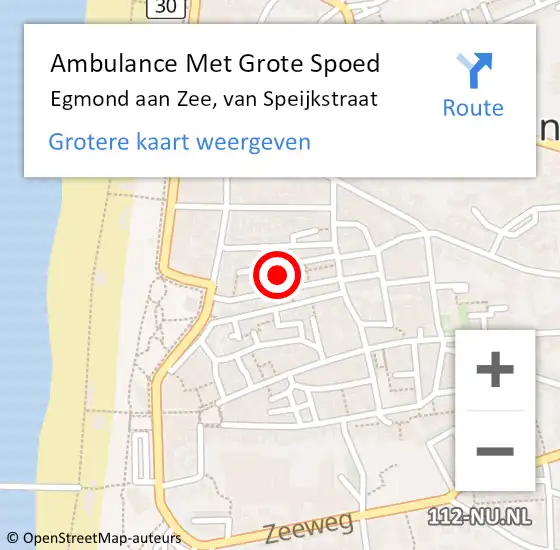 Locatie op kaart van de 112 melding: Ambulance Met Grote Spoed Naar Egmond aan Zee, van Speijkstraat op 14 december 2023 08:23