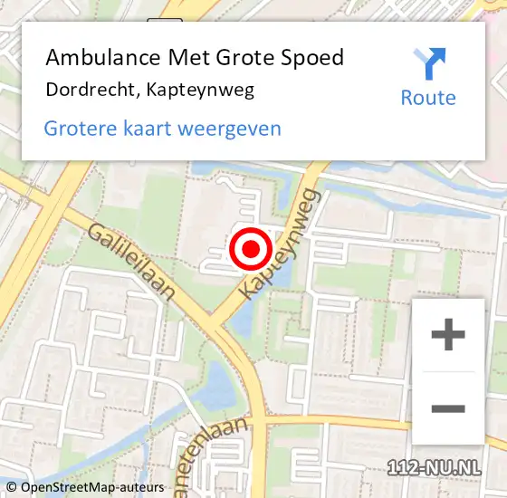 Locatie op kaart van de 112 melding: Ambulance Met Grote Spoed Naar Dordrecht, Kapteynweg op 14 december 2023 08:25