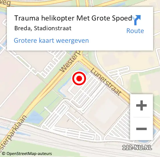 Locatie op kaart van de 112 melding: Trauma helikopter Met Grote Spoed Naar Breda, Stadionstraat op 14 december 2023 08:40