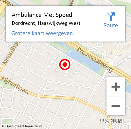 Locatie op kaart van de 112 melding: Ambulance Met Spoed Naar Dordrecht, Haaswijkweg West op 14 december 2023 08:56