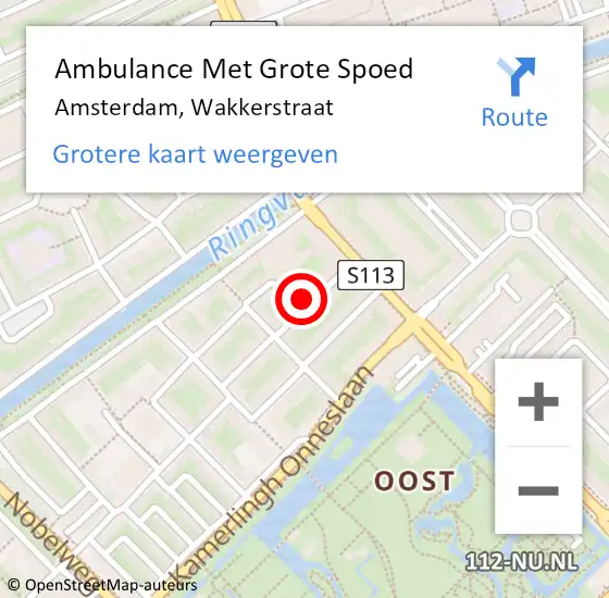 Locatie op kaart van de 112 melding: Ambulance Met Grote Spoed Naar Amsterdam, Wakkerstraat op 14 december 2023 09:18