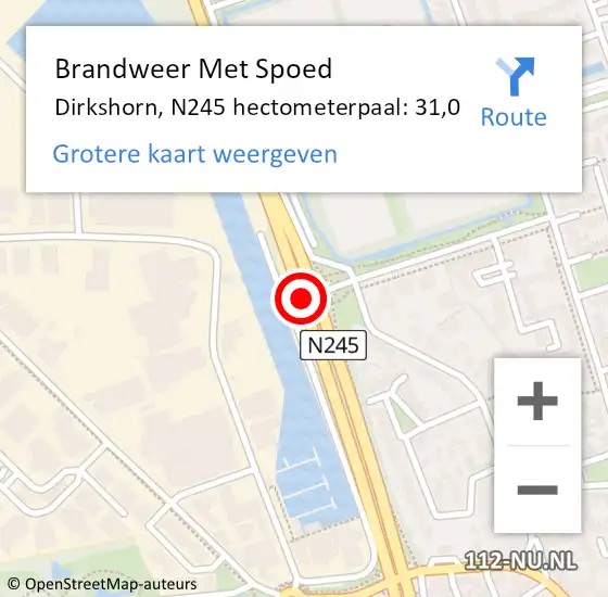 Locatie op kaart van de 112 melding: Brandweer Met Spoed Naar Dirkshorn, N245 hectometerpaal: 31,0 op 18 september 2014 13:29