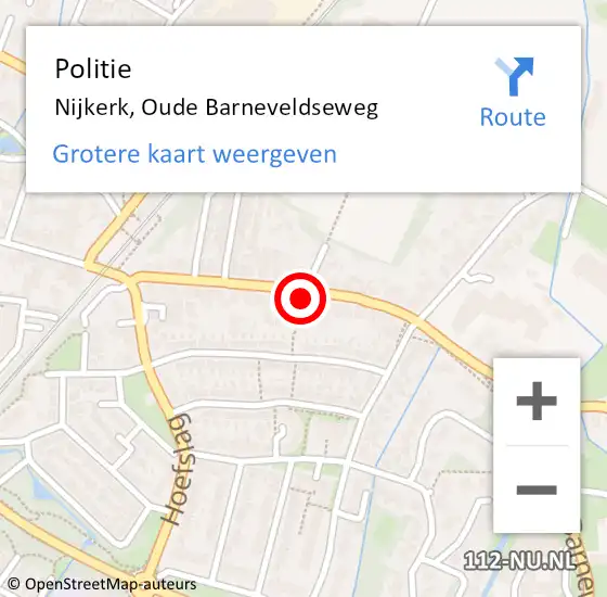 Locatie op kaart van de 112 melding: Politie Nijkerk, Oude Barneveldseweg op 14 december 2023 09:33