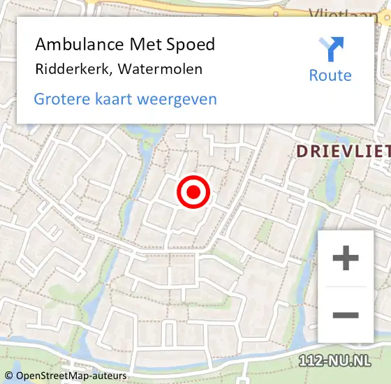 Locatie op kaart van de 112 melding: Ambulance Met Spoed Naar Ridderkerk, Watermolen op 14 december 2023 10:34