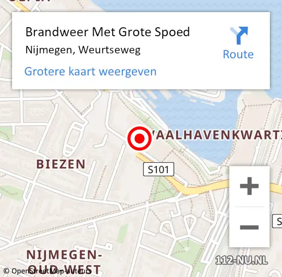 Locatie op kaart van de 112 melding: Brandweer Met Grote Spoed Naar Nijmegen, Weurtseweg op 14 december 2023 10:40