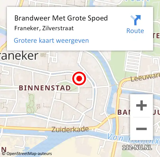 Locatie op kaart van de 112 melding: Brandweer Met Grote Spoed Naar Franeker, Zilverstraat op 14 december 2023 10:42