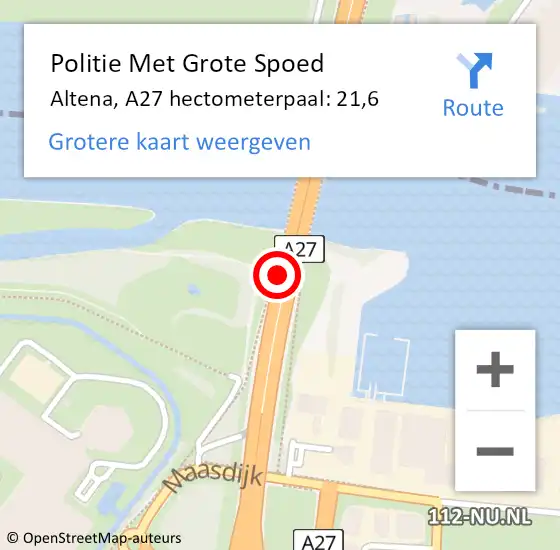 Locatie op kaart van de 112 melding: Politie Met Grote Spoed Naar Altena, A27 hectometerpaal: 21,6 op 14 december 2023 11:06