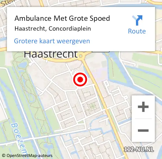 Locatie op kaart van de 112 melding: Ambulance Met Grote Spoed Naar Haastrecht, Concordiaplein op 14 december 2023 11:08