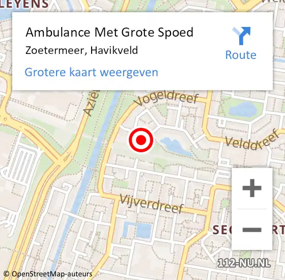 Locatie op kaart van de 112 melding: Ambulance Met Grote Spoed Naar Zoetermeer, Havikveld op 14 december 2023 11:34