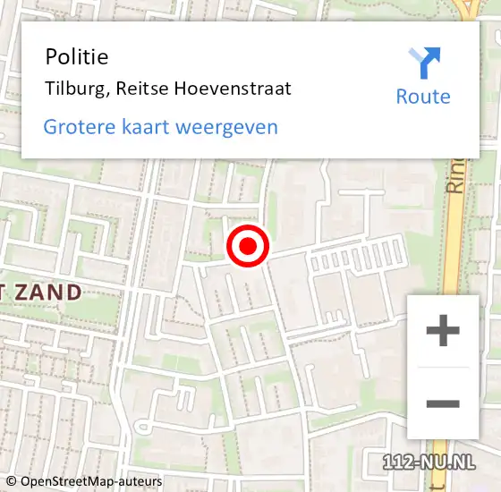 Locatie op kaart van de 112 melding: Politie Tilburg, Reitse Hoevenstraat op 14 december 2023 11:47