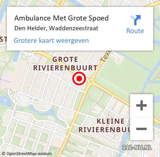 Locatie op kaart van de 112 melding: Ambulance Met Grote Spoed Naar Den Helder, Waddenzeestraat op 14 december 2023 11:50