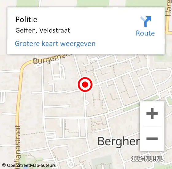 Locatie op kaart van de 112 melding: Politie Geffen, Veldstraat op 14 december 2023 11:57