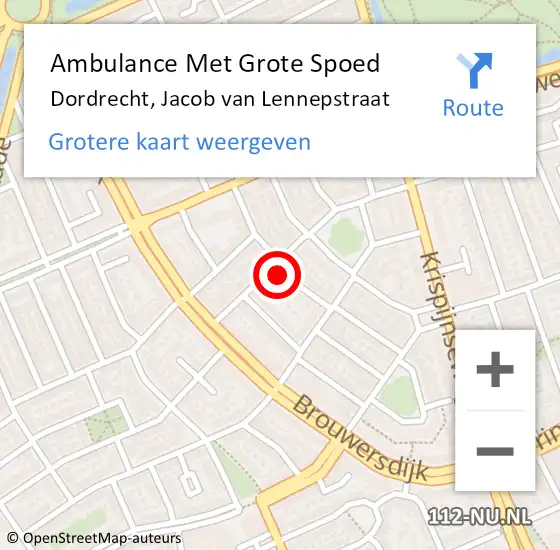 Locatie op kaart van de 112 melding: Ambulance Met Grote Spoed Naar Dordrecht, Jacob van Lennepstraat op 14 december 2023 12:05