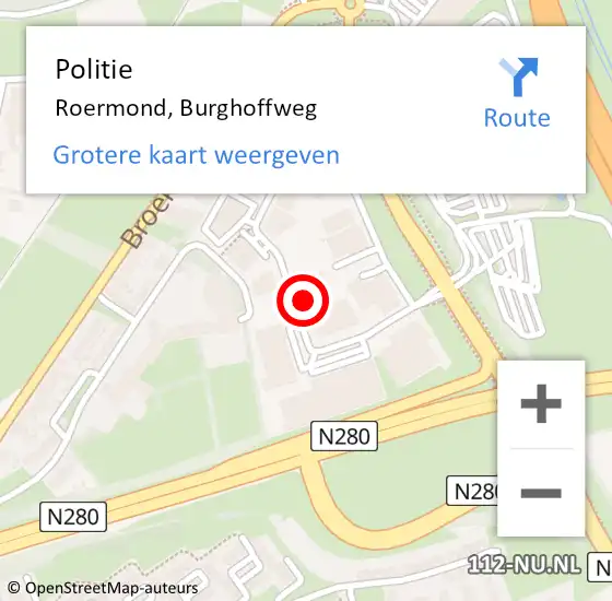 Locatie op kaart van de 112 melding: Politie Roermond, Burghoffweg op 14 december 2023 12:27