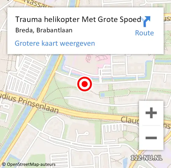 Locatie op kaart van de 112 melding: Trauma helikopter Met Grote Spoed Naar Breda, Brabantlaan op 14 december 2023 12:34