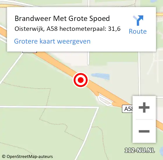 Locatie op kaart van de 112 melding: Brandweer Met Grote Spoed Naar Oisterwijk, A58 hectometerpaal: 31,6 op 14 december 2023 12:41