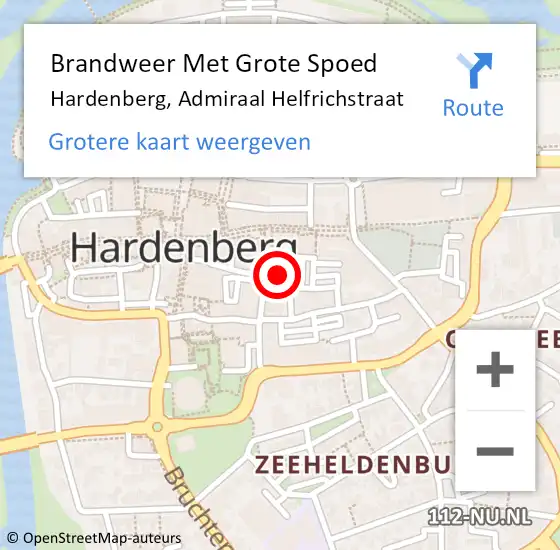 Locatie op kaart van de 112 melding: Brandweer Met Grote Spoed Naar Hardenberg, Admiraal Helfrichstraat op 14 december 2023 13:37