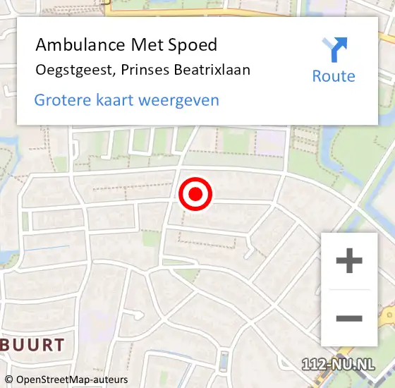 Locatie op kaart van de 112 melding: Ambulance Met Spoed Naar Oegstgeest, Prinses Beatrixlaan op 14 december 2023 13:38