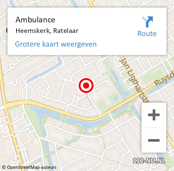 Locatie op kaart van de 112 melding: Ambulance Heemskerk, Ratelaar op 14 december 2023 14:15