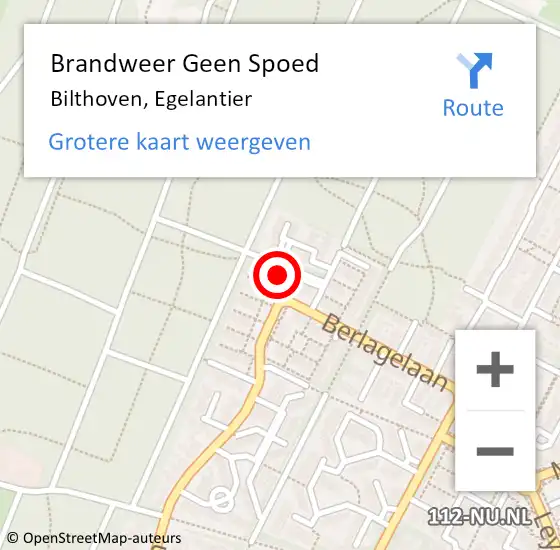 Locatie op kaart van de 112 melding: Brandweer Geen Spoed Naar Bilthoven, Egelantier op 14 december 2023 14:18