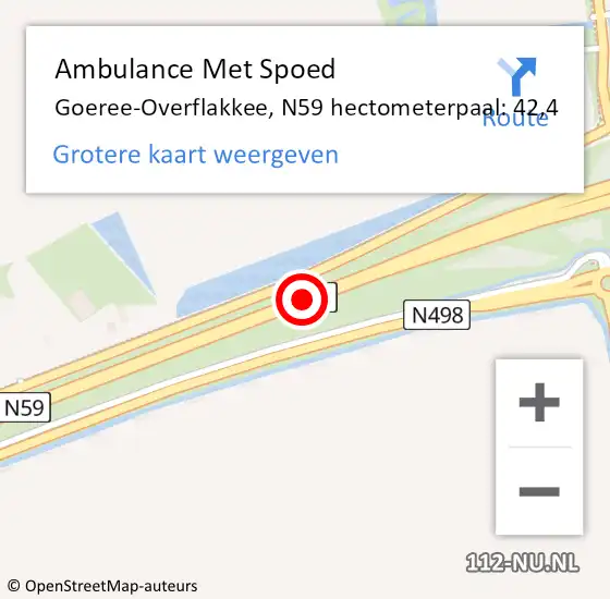 Locatie op kaart van de 112 melding: Ambulance Met Spoed Naar Goeree-Overflakkee, N59 hectometerpaal: 42,4 op 14 december 2023 14:34