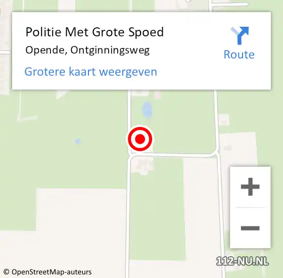 Locatie op kaart van de 112 melding: Politie Met Grote Spoed Naar Opende, Ontginningsweg op 14 december 2023 14:49