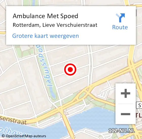 Locatie op kaart van de 112 melding: Ambulance Met Spoed Naar Rotterdam, Lieve Verschuierstraat op 14 december 2023 15:04
